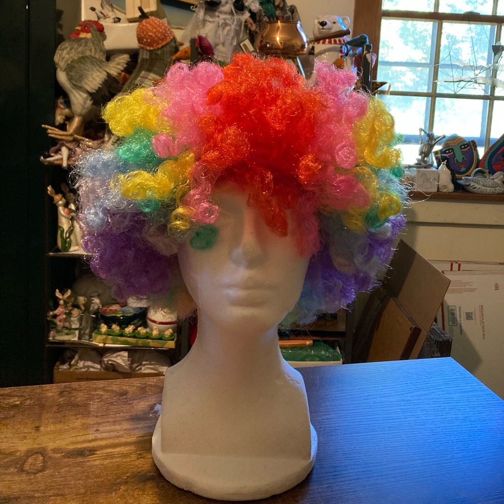 Rainbow colors clown wig